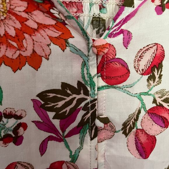 Rose & Olive Floral Womens Top 1X Smocking Cottagecore Y2K Soft Girl Button Up - Picture 3 of 14